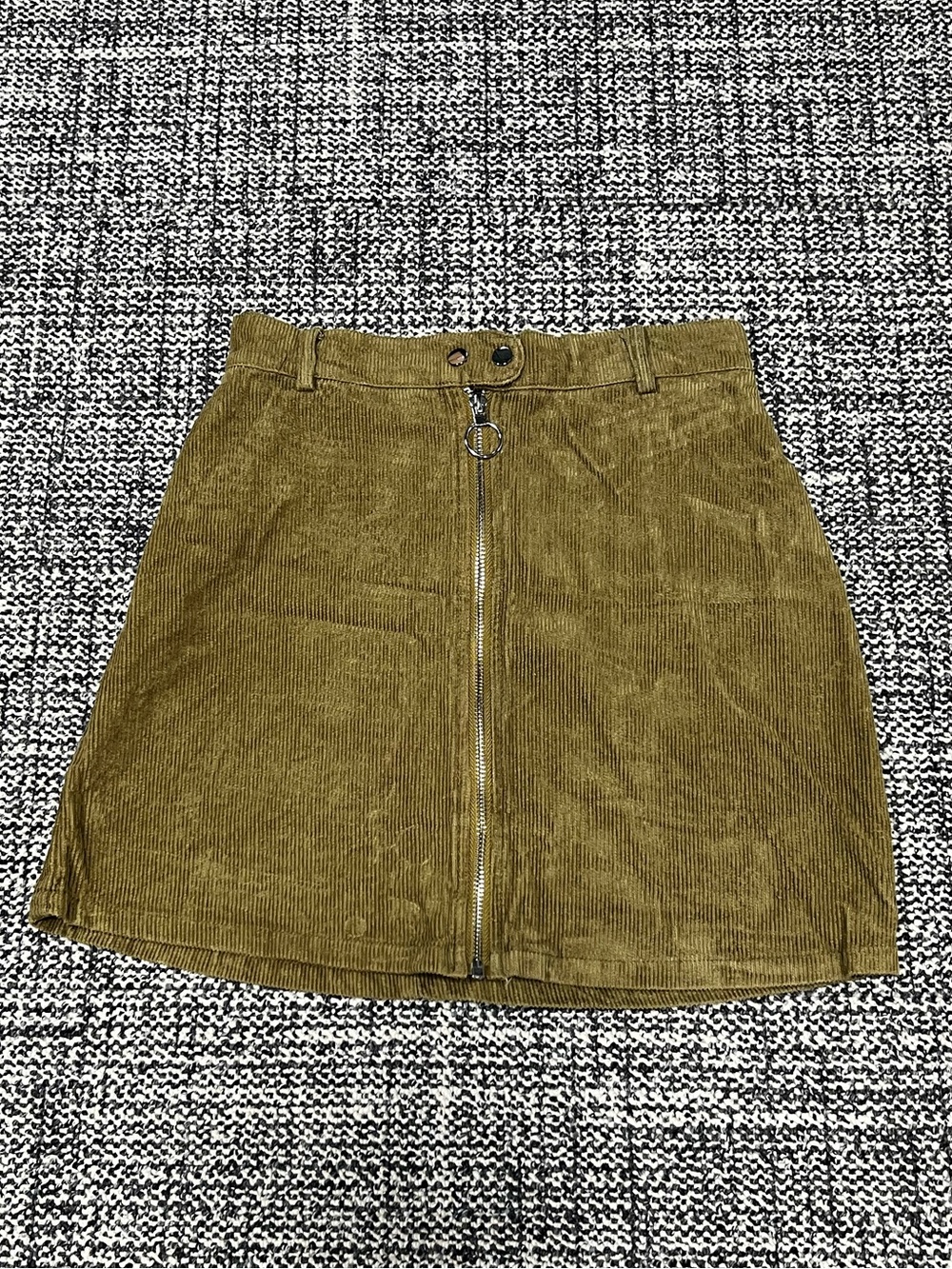 Brave Soul Olive-Green Corduroy Front-Zip Mini Skirt
